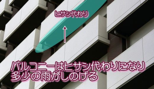 バルコニーはヒサシ代わりになり多少の雨がしのげる