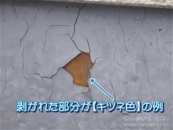 剥がれた部分が【キツネ色】の例